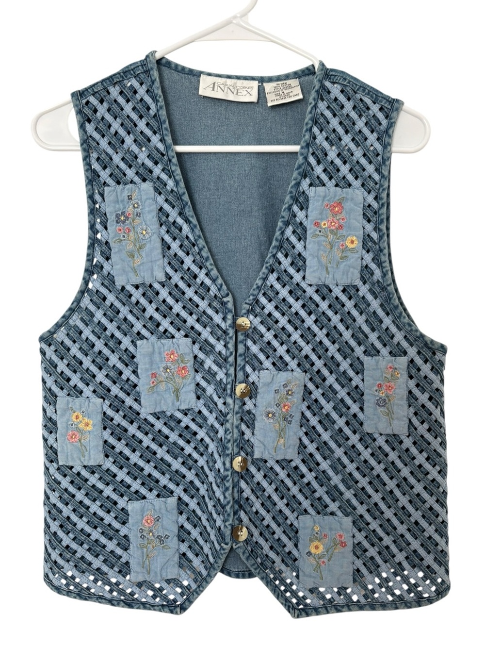 Vintage 90s Denim Floral Embroidered Vest Size 12